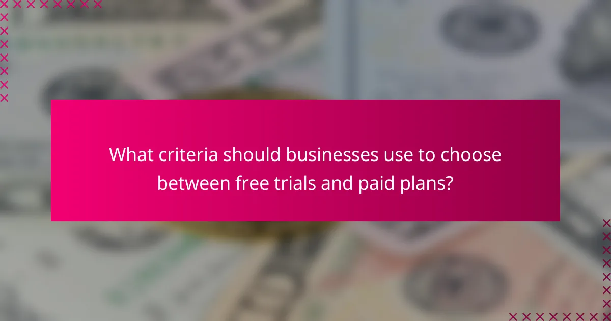 What criteria should businesses use to choose between free trials and paid plans?